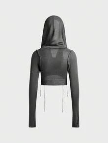 Y2K Collegiate Sexy Cropped Fringe Hooded Top Pullover, Casual Comfortable Suitable For Back To School Season