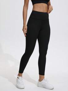 女式高腰收腹瑜伽裤，纯色健身紧身裤，82.5% 涤纶 17.5% 氨纶，全长，四季针织面料，松紧腰带，无腰带，适合跑步、健身和瑜伽