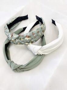 3pcs/Set Women's Floral Solid Color Fabric Headbands, Sweet Matching Hairband For Daily Use, All Seasons, Home Beauty Women Accessory Gifts, Hair Hoop