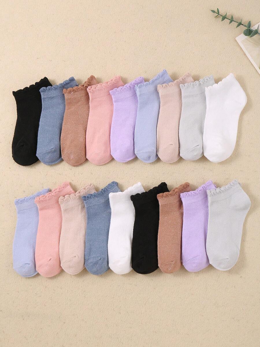9 Pairs Girls' Breathable Boat Socks - Solid Colors With Lace Trim, Soft & Comfy For School, Play, Party - Cute Kids Sock Gift Set (Forest Style) Kids Socks Ankle - Multicolor - View 1