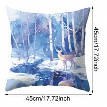 1 Piece Blue Christmas Decoration Square Pillowcase, Blue Style Christmas Elements Such As Santa Claus, Reindeer, Snowman, Etc., Blue Purple Soft Pillowcase For Christmas Parties, Home Decoration Christmas Decorations, Christmas Cushion Covers, Christmas Room Decorations, Christmas Gifts