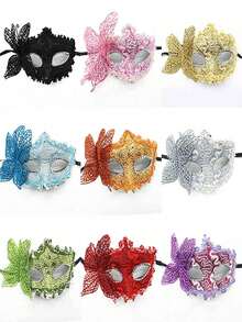 Women Masquerade Mask With Holding Stick Party Mask Half Face Mask For Halloween - Multicolor - View 2
