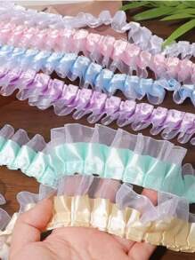 2-10 码缎面欧根纱蕾丝边饰 2 层褶皱荷叶边雪纺丝带 1.57 英寸褶皱边饰面料用于布料缝纫刺绣贴花婚礼工艺品丝带缝纫