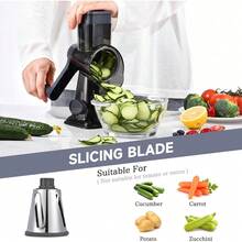 3-In-1 Rotary Food Processor - Manual Cheese Grater & Vegetable Slicer Set With Interchangeable Blades, Professional Grade For Kitchen/Restaurant, Effortless Shredding For Hard Cheese, Nuts, Chocolate Blocks - Dark Grey TSP - View 5