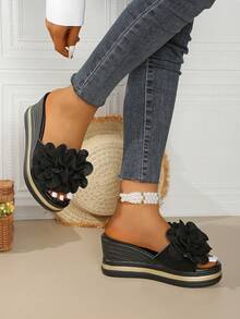 Sandalias de plataforma con suela gruesa para niña, tacones de cuña impermeables, elegantes, minimalistas, de unicolor, para verano, de punta abierta