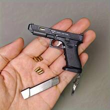 Metal Gun Keychain, Updated Mini G34 Keychain, With Plastic Box Mini 1:3 Scale Pistol Keychain, Small Keychain, With Detachable Clip, Best Gift For Men, Son, Husband, Wife - màu đen - Xem 3