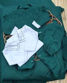 Knitted Maternity Outing Set With Luxury Baby Cardigan - Màu xanh lá cây đậm - Xem 3