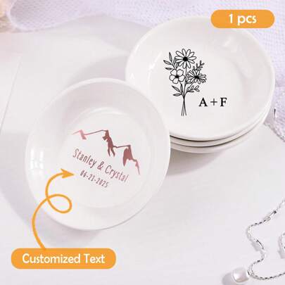 1pc Customized Round Ring Tray, Personalized Jewelry Box, Wedding Engagement Gift (For Both Men And Women), Carved Wooden Ring Holder, Customized Wedding Ring Stand, Unique Engagement And Wedding Gift, Couple Gift