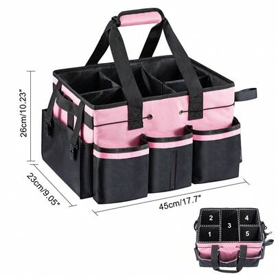 Cleaning Caddy Organizer With Handle, Large Multi-Compartment Cleaning Tote Bag With Removable Dividers, Adjustable Shoulder Strap & Waist Belt For Cleaning Supplies