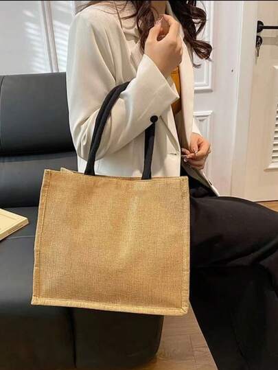 3个/1个亚麻手提袋，空白升华手提袋，可用于装饰和DIY工艺品，双提手粗麻布袋，小型购物袋，简约黄麻沙滩手提袋，可重复使用的购物袋，沙滩包，度假包，多用途袋，送给妈妈、朋友和阿姨的最佳礼物