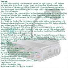 KZ 7-In-1 127W Car Charger Splitter Multi Ports PD30W QC3.0 Cigarette Lighter Adapter Car Cigarette Lighter Socket Splitter With Switch