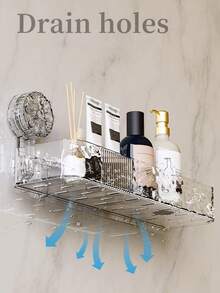 1个免钻孔淋浴置物架，带强力吸盘 - 可拆卸浴室收纳架，纤薄设计，白色和透明款，适用于洗漱用品和淋浴必需品 - 浴室配件 - 無色 - 查看 2