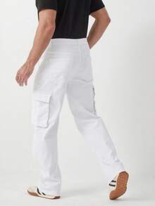Men Jeans-Manfinity Homme White Men's Casual Fashion Straight Pants, Street Style Comfortable Relaxed Fitted Jeans Pants With 6 Pockets ,White,Suitable Gift For Husband/Boyfriendn - 白色 - 查看 6