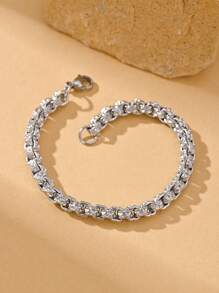 1pc Stainless Steel Carved Diamond Pattern Bracelet, Stylish Street Fashion Accessory For Men, Music Festival