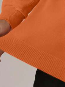 Men's Solid Color Long Sleeve Casual Versatile Mock Neck Sweater, For Fall Winter - Orange - View 5