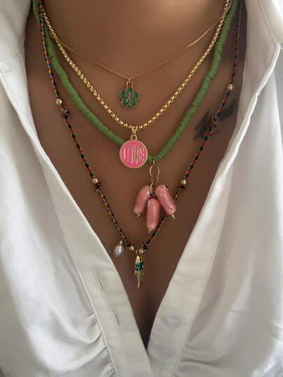 4pcs Bohemian Fish, Flower, Love Charm Pendant Multilayer Necklace Set, Colorful Braided Rope Necklace Suitable For Women Holiday Party Wear