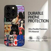 Estuche de Teléfono Suave con Patrón de Colores Gatos y Ojos de Ángel, Impresión UV Mate, Protección Completa 360 °   para iPhone 17 16 11 12 13 14 Pro Max E Mini - Negro - Ver 5