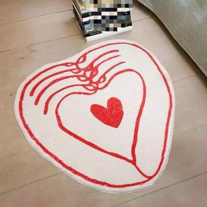 1 pieza Alfombra decorativa con diseño de corazón con línea roja, adecuada para alfombra decorativa, decoración de dormitorio, alfombra pequeña, alfombra, decoración del hogar, alfombra de sala de estar, alfombra pequeña de sala de estar, alfombra de dormitorio, decoración del hogar de sala de estar, alfombra para exteriores, alfombra lavable, alfombra de felpa, alfombra mullida, alfombra de otoño/invierno, alfombra gruesa/esponjosa
