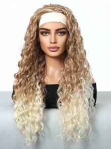 渐变金色卷发头带假发，女士蜜金色软发非洲卷发卷曲合成假发头带假发，母亲节礼物（渐变金色） - 漸變金色 - 查看 3