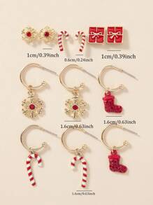 6 Pares de Brincos de Natal Conjunto com Strass de Floco de Neve, Caixa de Presente de Bengala de Natal, Meias de Natal, Combinação de Joias de Metal Fashion & Fofa, Adequado para Presentes de Feriado e Uso Casual Diário para Mulheres