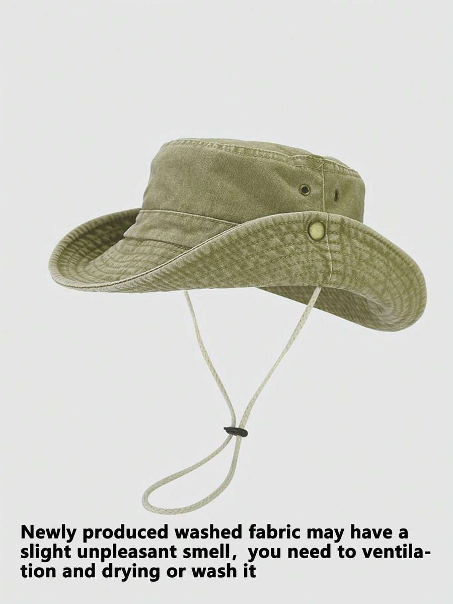 1PC Solid Color Wide-Brimmed Bucket Hat Casual Sports Sun Hat Adjustable Bucket Hat Outdoor Sports Gift - Khaki - View 1
