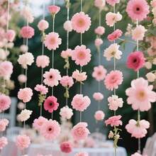1 set de cascadas de flores con 20 piezas de flores falsas rosas mixtas y 1 rollo de 10m de cuerda transparente, decoraciones florales para decoración de fiestas (flor rosa aleatoria) - Multicolor - Ver 6