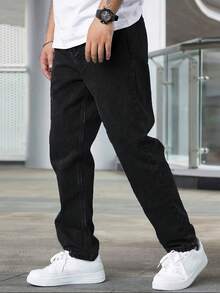 男士休闲修身紧身牛仔裤 - 适合所有季节 - 黑色 - 查看 4