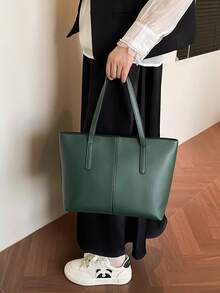 中号手提包和单肩包，女士 PU 皮革钱包，顶部提手（32 * 25 * 14 厘米）（中号） - 綠色 - 查看 2