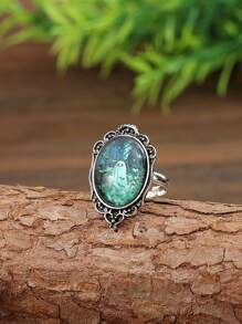 1pc Punk Style Dark Night Ghost Witch Ring, Vintage Fashion Halloween Party 3D Resin Ghost Pattern Ring