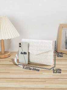 Túi đeo chéo dệt kiểu Âu & Mỹ mới, túi đi nghỉ mát bằng rơm, túi đựng đồ di động thời trang, ví đựng tiền xu dệt, túi đi biển, ví cầm tay dệt, túi đựng bữa trưa dệt, lý tưởng cho đám cưới, kỳ nghỉ, đồ dùng cần thiết mùa hè, đa năng và thanh lịch. - trắng - Xem 3