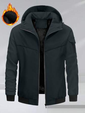 Outdoor Sports Casual Hooded Jacket With Pockets, Thermal Lined Thick Warm Coat, Suitable For Spring, Autumn, Winter, Father's Day