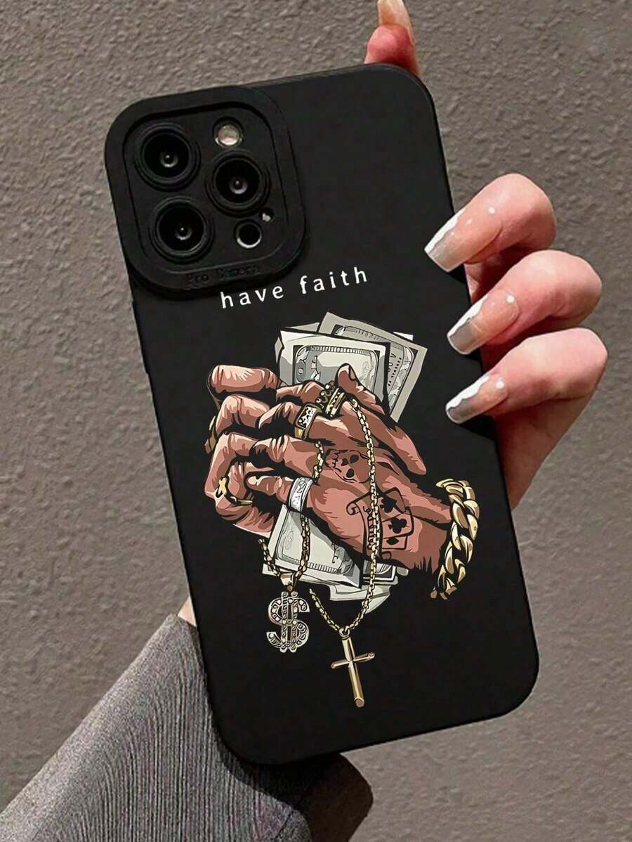 Apple 1pc Black Case With Dollar Cross Eye Graphic, Shockproof Phone Case Compatible With Iphone 16/16 Pro/16 Plus/16 Pro Max/11/13/15/15 Plus/15 Pro/15 Pro Max/11/12/13/14 Pro Max/XS/XR/11 Pro/11 Pro Max/12 Pro/12 Pro Max/13 Pro/13 Pro Max/14 Pro/14 Pro Max/14 Plus/7 Plus/8 Plus/8/SE2 Waterproof Anti-Fall Scratch Resistant - 黑色 - 查看 1