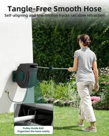 Automatic Garden Hose Reel 100 Ft X 1/2 In (Approx. 30.5 Cm X 1.3 Cm ,Wall Mounted Water Hose Reel For Outdoor Use