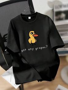 Girls' Playful Duck Graphic Tee - 'Got Any Grapes?' Print With Whimsical Animal Motif For Teens L SOFT COTTON BIRTHDAY TEE - CUTE & COMFY GIFT FOR BIG GIRLS - 黑色 - 查看 2
