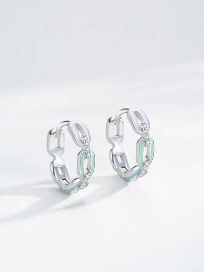一对925纯银时尚珐琅链耳环，优雅银饰，适合女性婚礼佩戴。