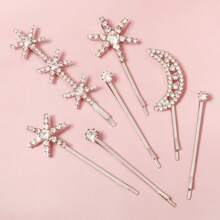 Conjunto de grampos de cabelo com strass em forma de estrela e lua, 2/5/6/7/8/18 peças, acessórios de cabelo para festas de fim de ano para mulheres