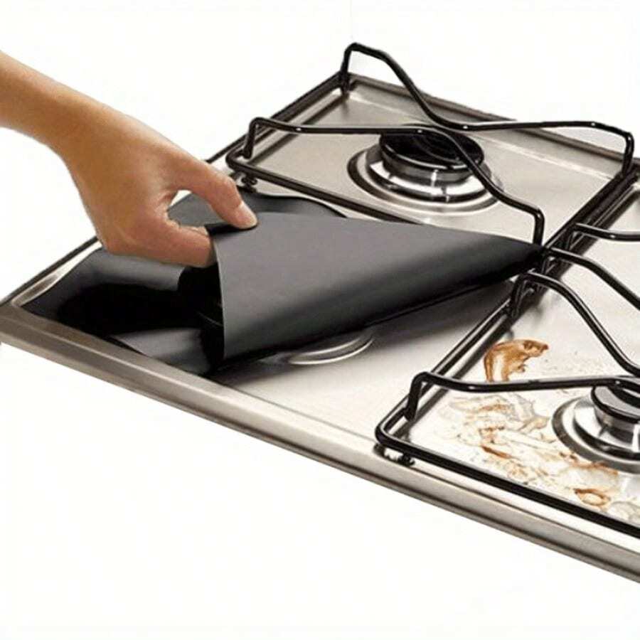 6pcs Premium Reusable Gas Range Stovetop Burner Protector Pad Liner Cover - Extra Thick 0.15mm For Cleaning Kitchen Tools - 6PCS-Đen - Xem 1