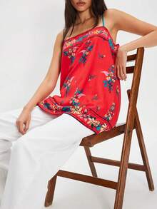 Women's Floral Boho Flowy Mini Cami Dress Low-Cut Square Neck Tube Dress Spaghetti Strap Bodycorn Vacation Tank Dress Y2k Sun Dresses Sleeveless Backless Mini Dress - Đỏ - Xem 3