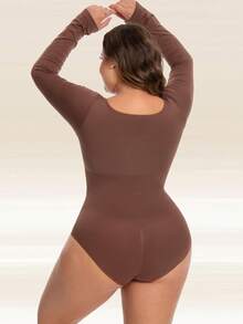 Plus Size Women Shapewear Long Sleeve Tummy Control Seamless Bodysuit