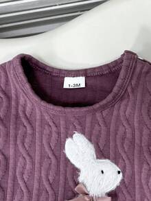 1pc Baby Girls' Cute Rabbit Pattern Padded Romper, Round Neck Long Sleeve Footed Jumpsuit, Suitable For Infant Daily Casual Wear