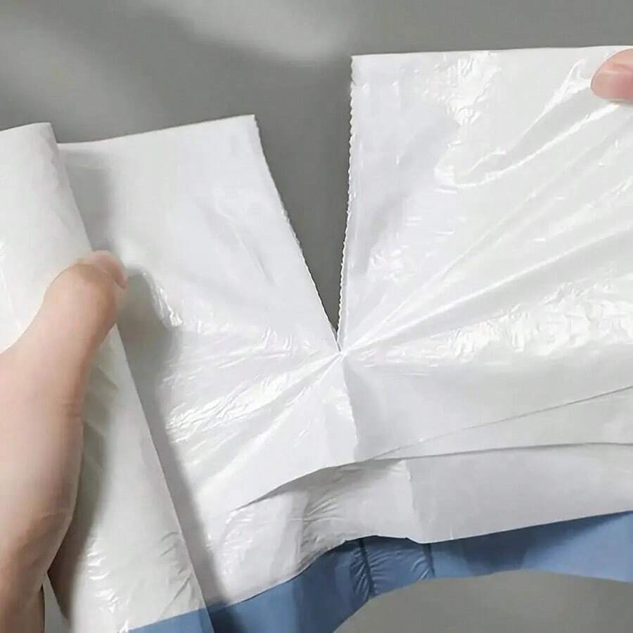 重型大容量厨房垃圾袋/猫砂垃圾袋，带抽绳，可撕式设计，耐用且不脏乱 - 藍白色 - 查看 1