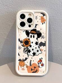 1pc Fashionable Pumpkin, Ghost, Flower Pattern Full Coverage White Anti-Fingerprint Soft Phone Case Compatible With IPhone 16 Pro Max/16/16 Pro/16 Plus/15/15 Pro Max/15 Pro/11/12/13/14 Pro Max/11 Pro/11 Pro Max/12 Pro/12 Pro Max/13 Pro/13 Pro Max/14 Pro/14 Pro Max, Creative High-End Design