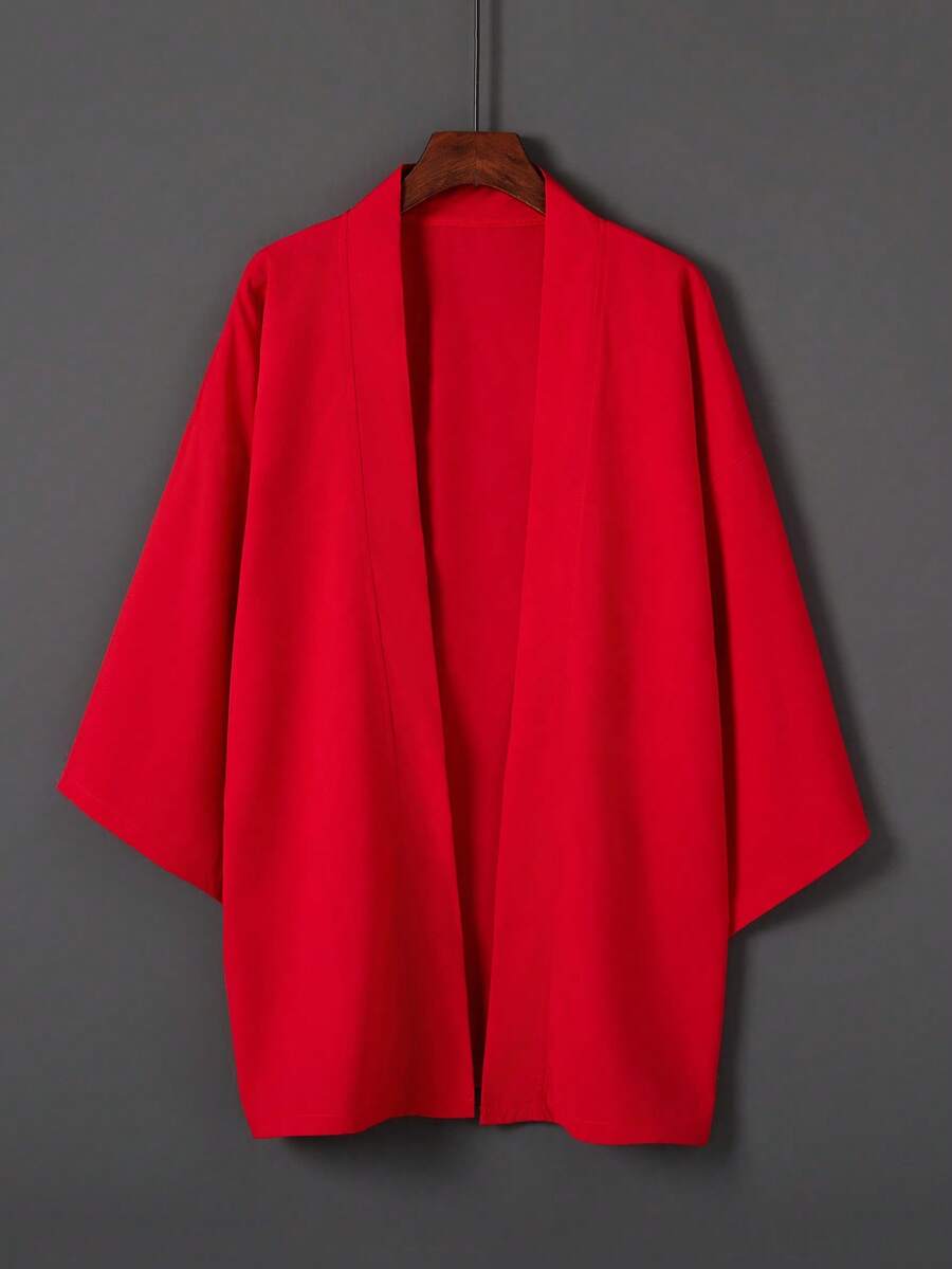 Retro Loose Solid Color Versatile Kimono Cover Up, Chinese Style Hanfu Inspired Anime Cosplay Outerwear, Beach Cover-Up, Sun Protection