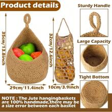4 Pcs Hanging Basket Jute Hanging Baskets For Kitchen Boho Onion Wall Basket Handwoven Fruit Potato Garlic Storage Home Vegetable Holder Classic Style Khaki - 卡其色 - 查看 5