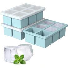 FGJFHKGHJ Silicone Ice Cube Tray 3Pack, SAWNZC Big Square Ice Cube Molds For Whisky Cocktail, Ice Maker Tray With Lid For Freezer, Easy Release (3, Blue+Green+Pink) - Màu xanh lam - Xem 2