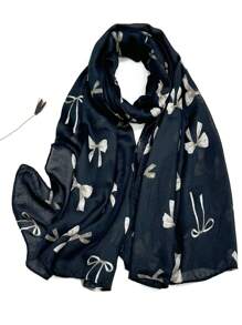 新款蝴蝶结印花透气流苏披肩，优雅时尚女士真丝围巾，活力波点大长围巾，适合春夏，户外防晒沙滩披肩，多功能头巾 - 彩色 - 查看 15