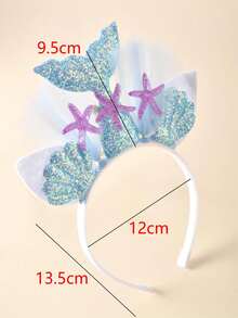 1pc Mermaid Themed Headband With Tulle, Starfish & Shell Decor, Suitable For Party Costume - Blue - View 5