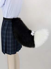 Fox Tail Costume Cosplay Handmade Animal Tail Plush Fluffy Tail Multi-Color Simulation Dog Tail Lolita Fox Comic Exhibition Accessories Halloween Party Cute Accessories - 黑與白 - 查看 2