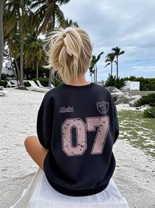 1 件女童休闲印花套头圆领运动衫，秋冬学生青年服装长袖上衣 - 终极圆领运动衫系列，适合每一位年轻潮流引领者 - 黑色 - 查看 7