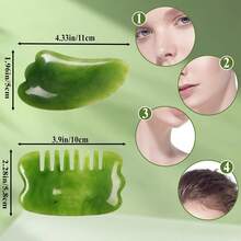 Gua Tools,Guasha Face,Lymphatic Drainage Massager(2PCS,Green) - 1 - 查看 2